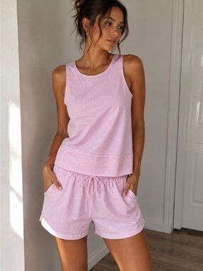 ✨NWT Pink Striped Matching Shorts & Tank Set